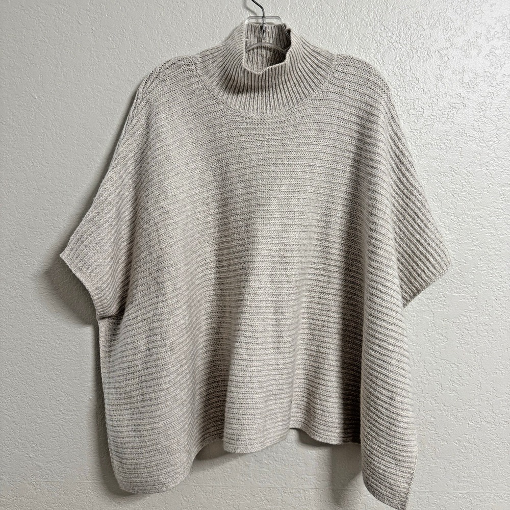 J Jill Sweater Poncho Womens Beige Turtleneck‎ Knit Cozy Oversized One Size